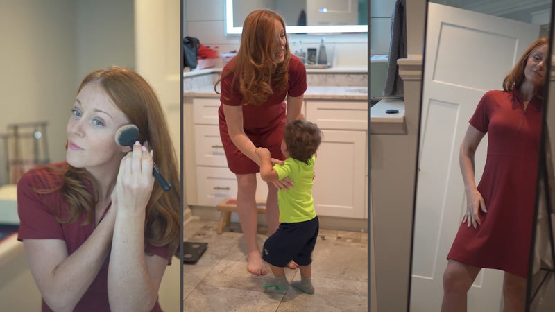 Video of women wearing Nicole Clarece dresses, the perfect all-in-one solution for women who do it all. It's work-ready, spill-proof, moisture-wicking, and night-ready. 